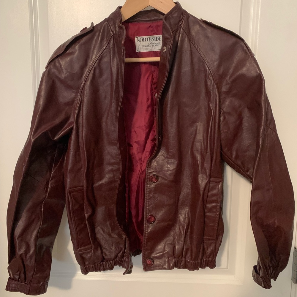 Red/brown vintage leather button up jacket